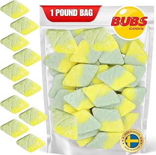 Bubs Sour Foam Rombs Tutti Frutti – 1 POUND Bag of Vegan Swedish Candy with Sweet & Sour Pear Flavor, Gelatin-Free, Plant-Based Gummy in Resealable Nrdiq Candy Bag