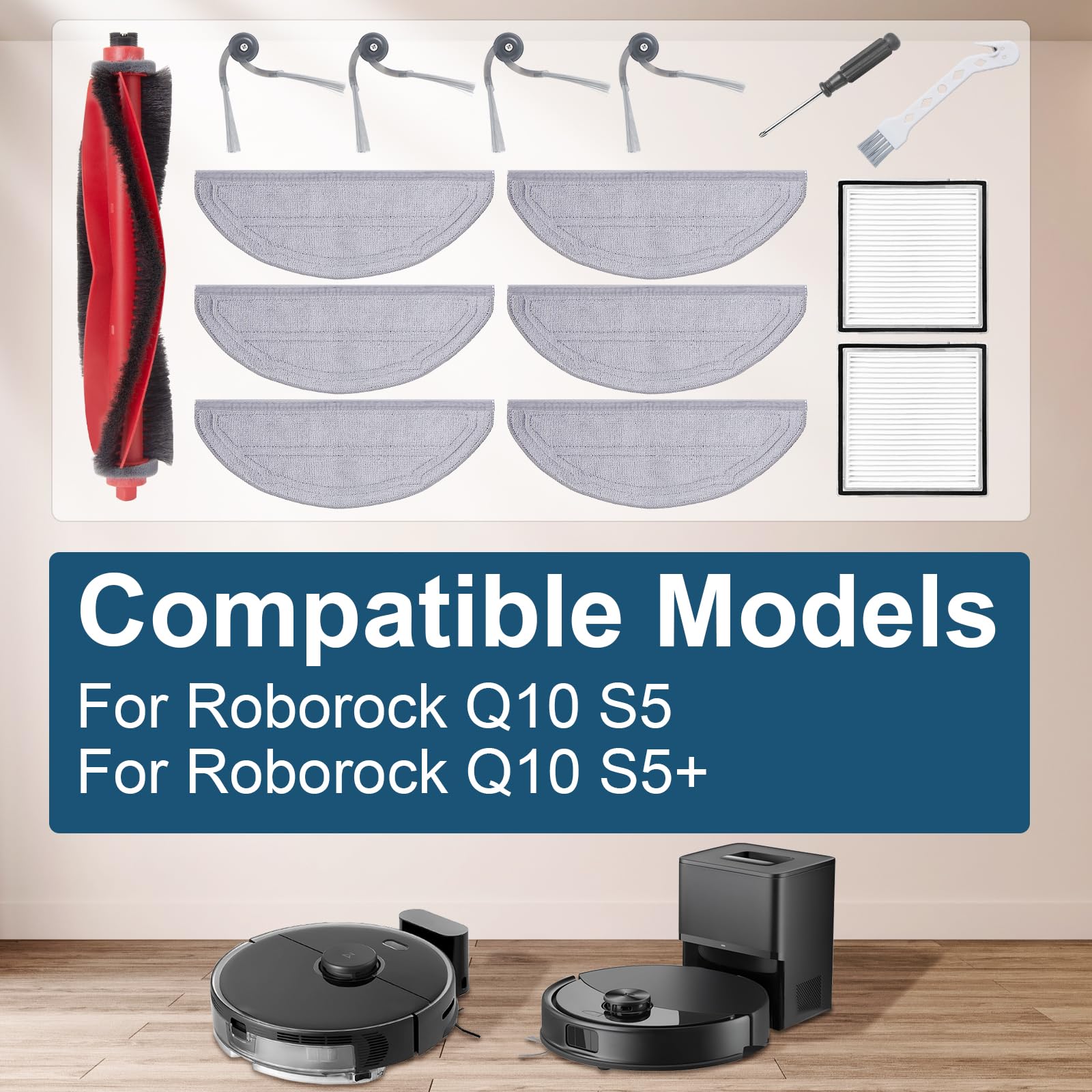 Kit D'accessoires Pour Roborock Q10 S5 / S5+ – Brosse, Filtres, Chiffons, Brosses Latérales – Tout-en-un