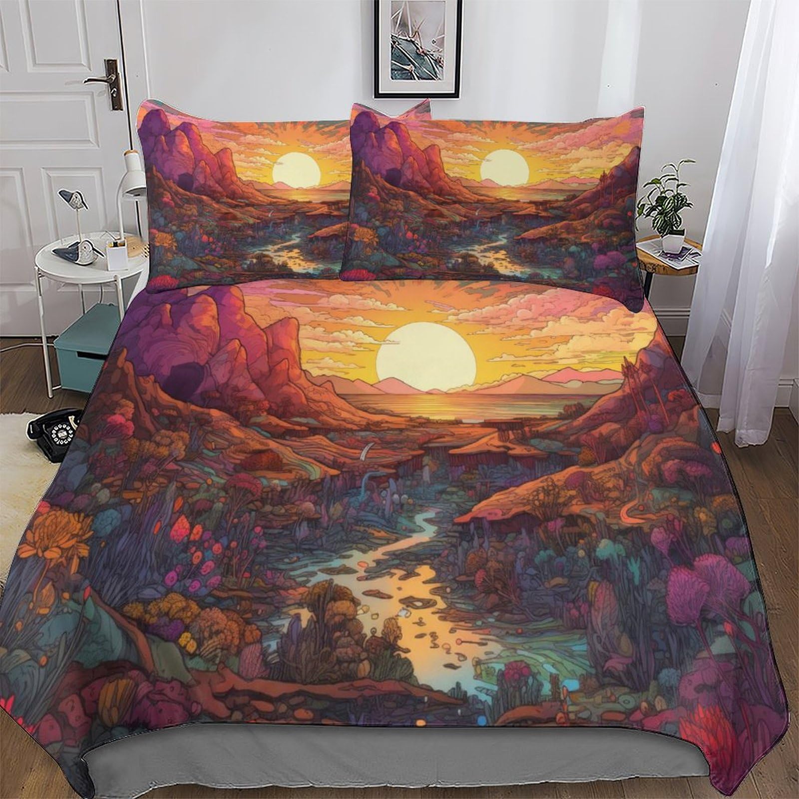 AASWDDS Psychedelic Duvet Cover Set Microfibre Soft Quilt Covers 3 Pieces Bedding Cover with Pillowcase For Boys, Girls And Teenagers Double (200x200cm)