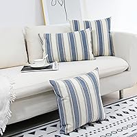 Vista 4 de JOJUSIS - Paquete de 2 fundas para cojines con diseño a rayas, estilo casa de campo, 18 x 18 pulgadas, azul