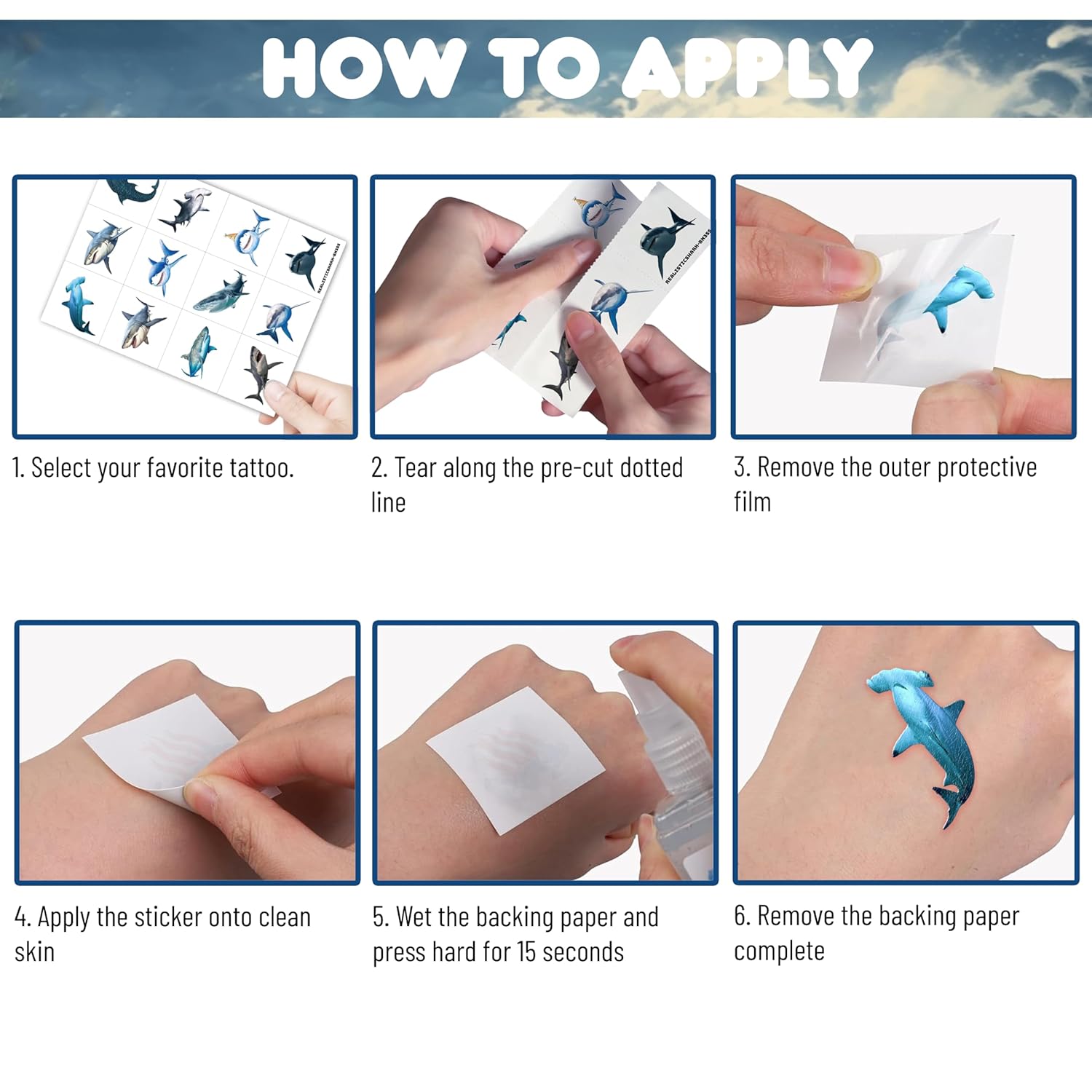 60PCS Realistic Shark Temporary Tattoos for Kids Birthday Party Decorations, Supplies– Ocean Sea Animal Fake Tattoos for Boys Girls – Under the Sea Party Favors, Classroom Rewards Gifts - Image 5