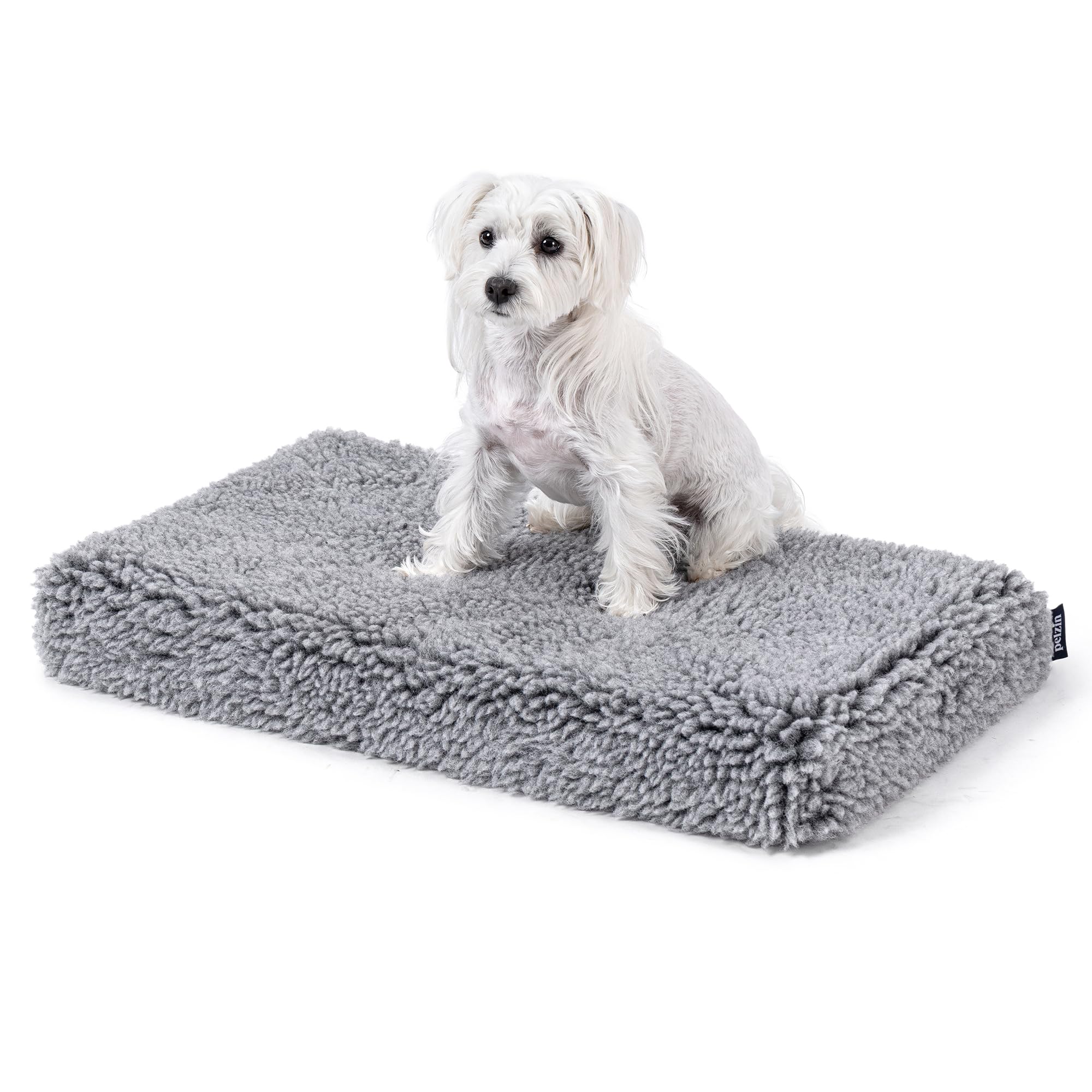 PELZIN Stoutwool 10cm Chew Proof Dog Bed - Orthopedic Chew Resistant Dog Crate Pad - Fluffy Kennel Mat for Aggressive Chewers - Ideal for Small Breeds & Fits L 62cm Crate - 58x41x10cm, Charcoal