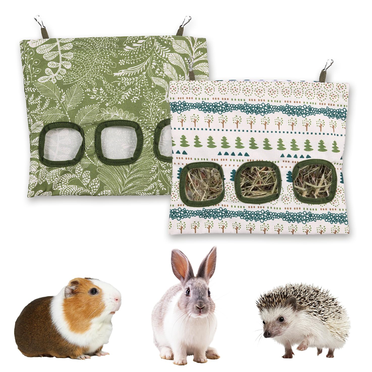 Sac à foin pour lapins 2 mangeoires à foin 3 trous suspendre 33x27.9 cm lavable chinchillas hamsters petits animaux