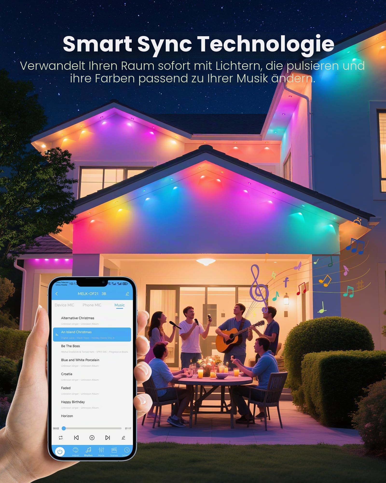 Permanente Außenbeleuchtung Smart RGBIC Wasserdicht Trauflichter, Bluetooth Außenleuchten Lichtschläuche Outdoor LED Stripe, Mehreren Szenenmodi (45 Meter (3 Rollen à 15M))