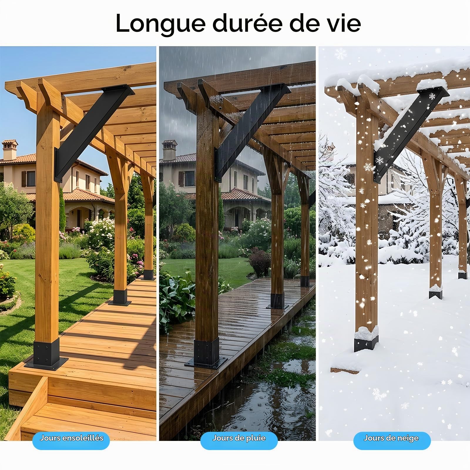 Équerres D'angle à 45 Degrés, 4PCS Support Poteau pour Pergola Bois