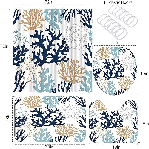 Miniatura 44 de Yizheer Juego de cortinas de ducha geométricas rojas con alfombras antideslizantes, cubierta de tapa de inodoro y tapete de baño, juego