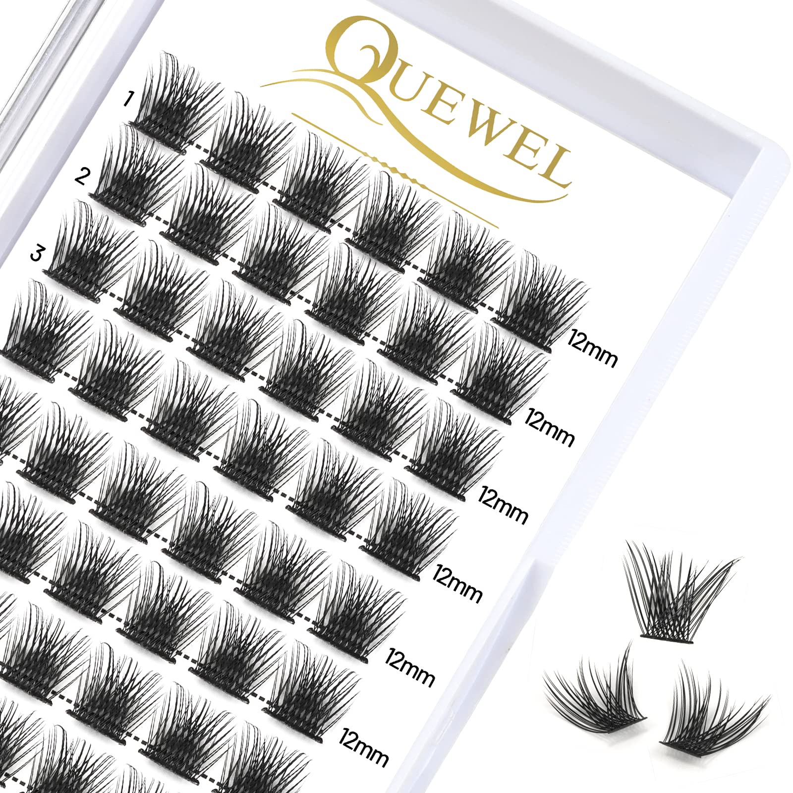 QUEWEL DIY Cluster Lashes - Individual Volume False Eyelashes, Soft & Light, Segmented, For Makeup Home Use (Honey01-D-MIX8-16mm) — view 38