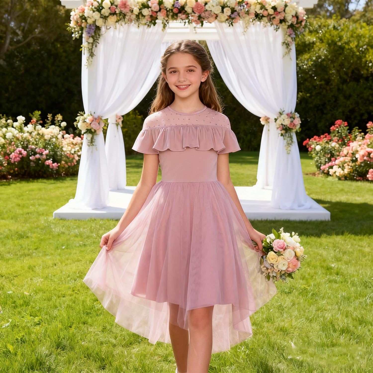 GRACE KARIN Girls Wedding Party Formal Dress Junior Bridemaid Dresses for Teens Tulle High Low Dress Size 7-14 - Image 3