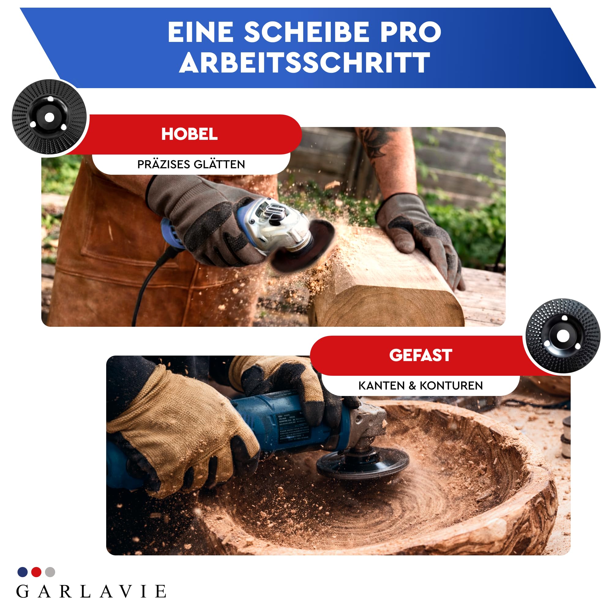 holzschleifscheibe für winkelschleifer 125 – 4 Stück Winkelschleifer holz Set | Raspelscheibe, Frässcheibe, Flexscheibe, Wurzelfräse