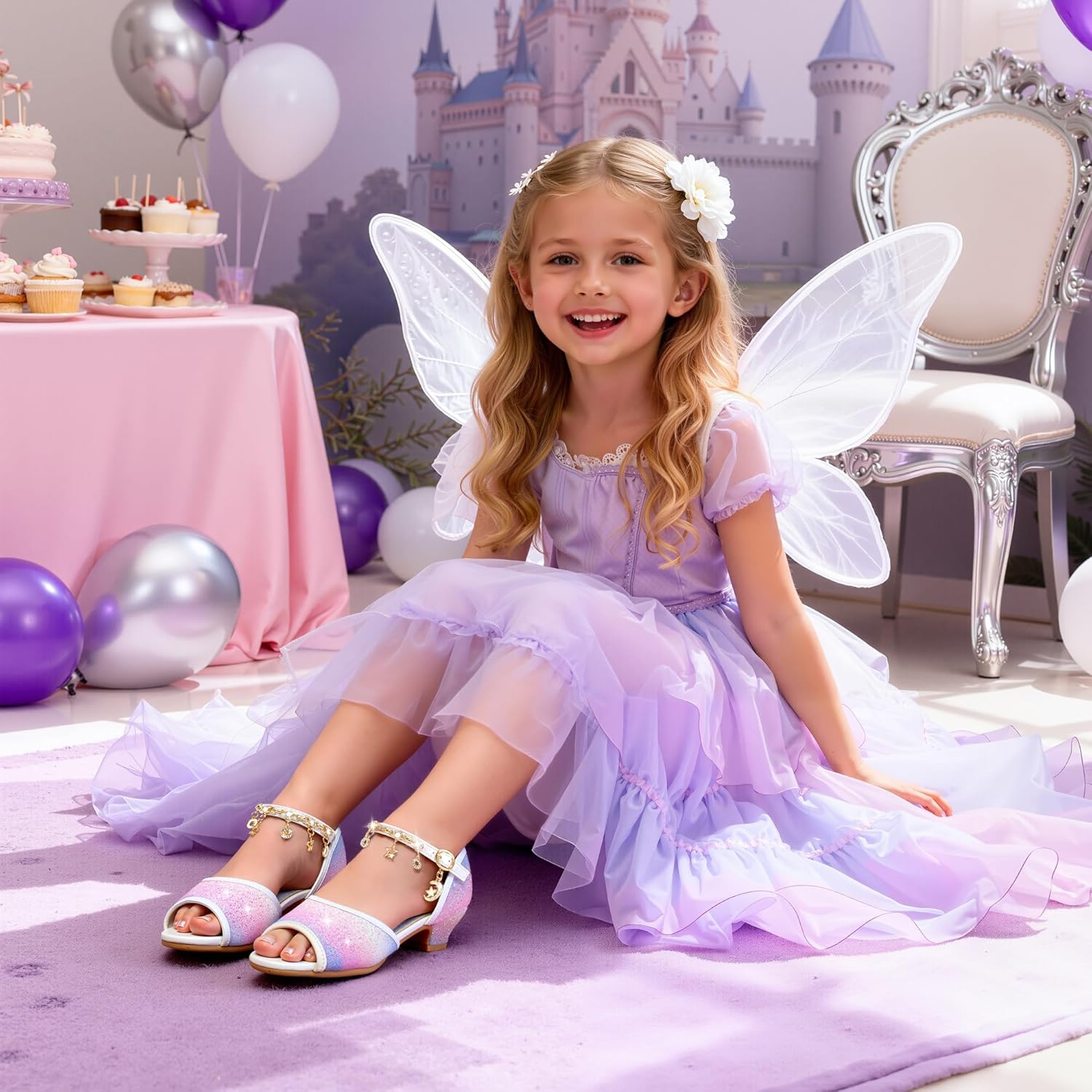 Furdeour Sparkly Girls Dress Shoes Princess Shoes High Heels Peep Toe Low Heel Glitter Toddler Big Kid Wedding Party - Image 4