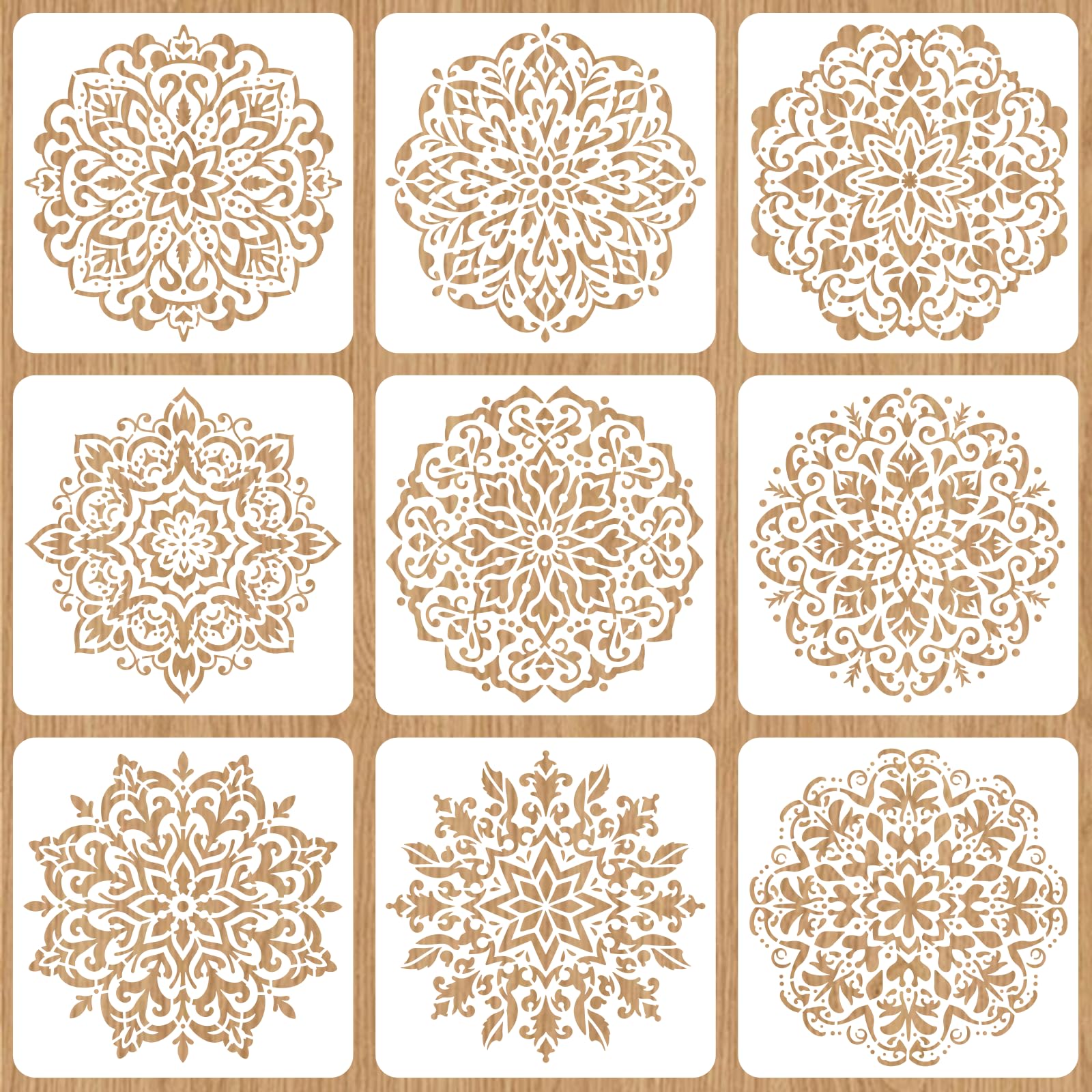 9 stencil mandala per pittura, stencil riutilizzabili, grandi 30,5 x 30,5 cm, per pareti, tela, mobili, tessuti e decorazioni fai da te