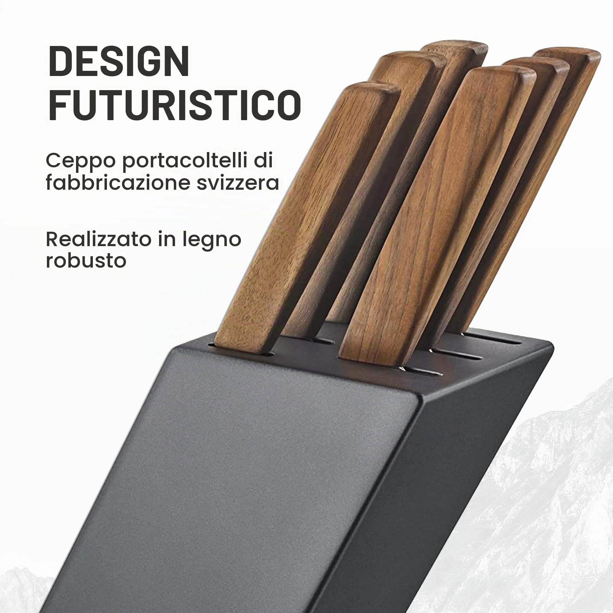 Victorinox Swiss Modern Ceppo di coltelli professionali con contenuto, 6 pezzi, incl. 6 coltelli da chef con manico in legno, nero