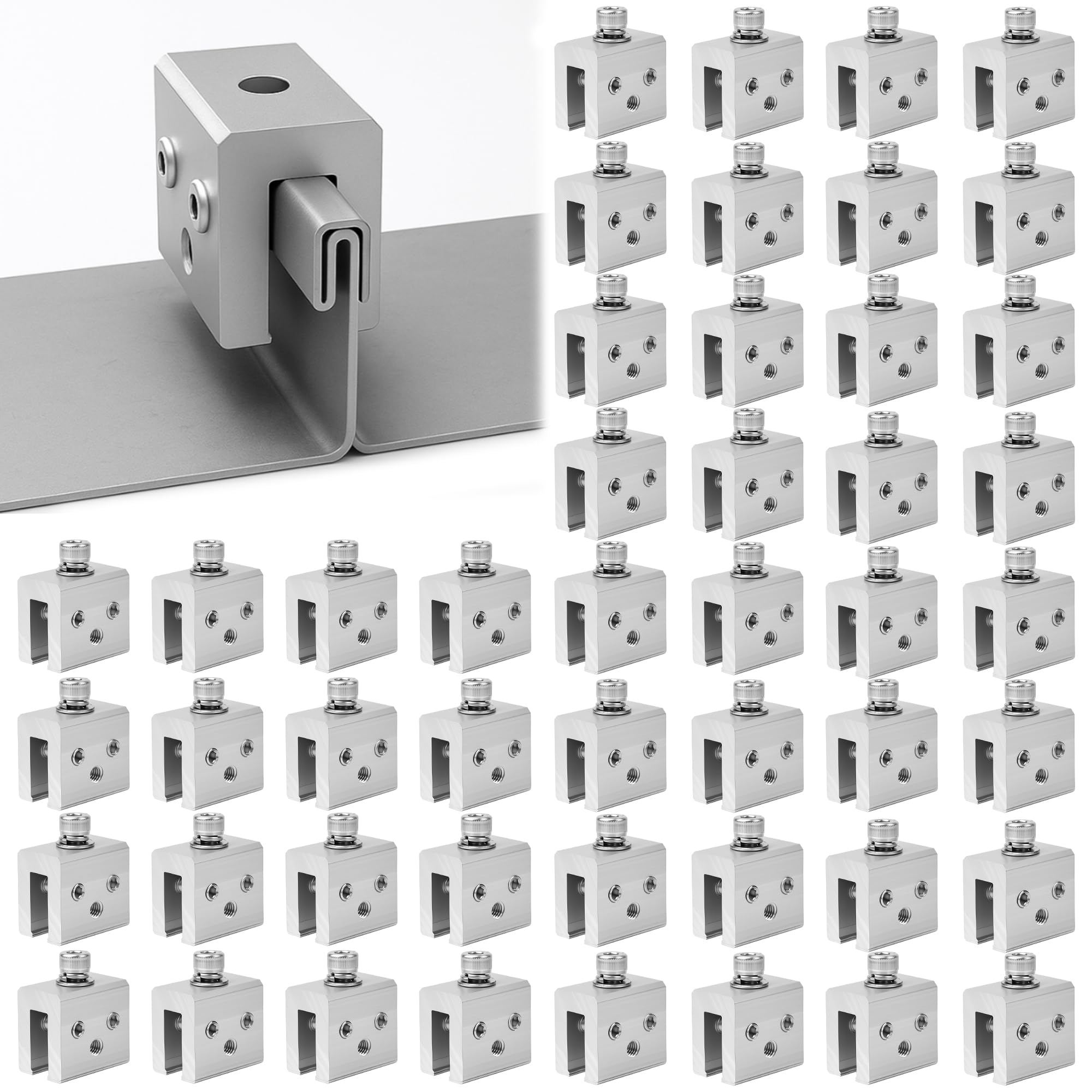 Photo 1 of Mindoub 48 PCS Metal Roof Panel Clamps for Standing Seam Roofs, Non-Penetrating Aluminum Brackets with Stainless Steel Screws for Solar Racking Systems, Snow Guards, and Heat Cables, U-Shaped Base