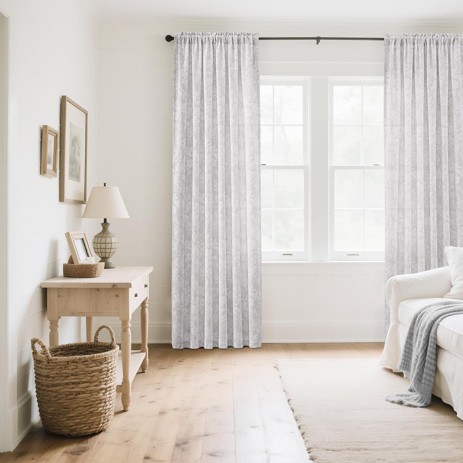 Chenille Grey Curtains for Living Room Rod Pocket Light Filtering Light Gray Curtains 108 inches Long 2 Panels Set Neutral Soft Textured Decorative Window Drapes for Dining Bedroom，9FT W52xL108