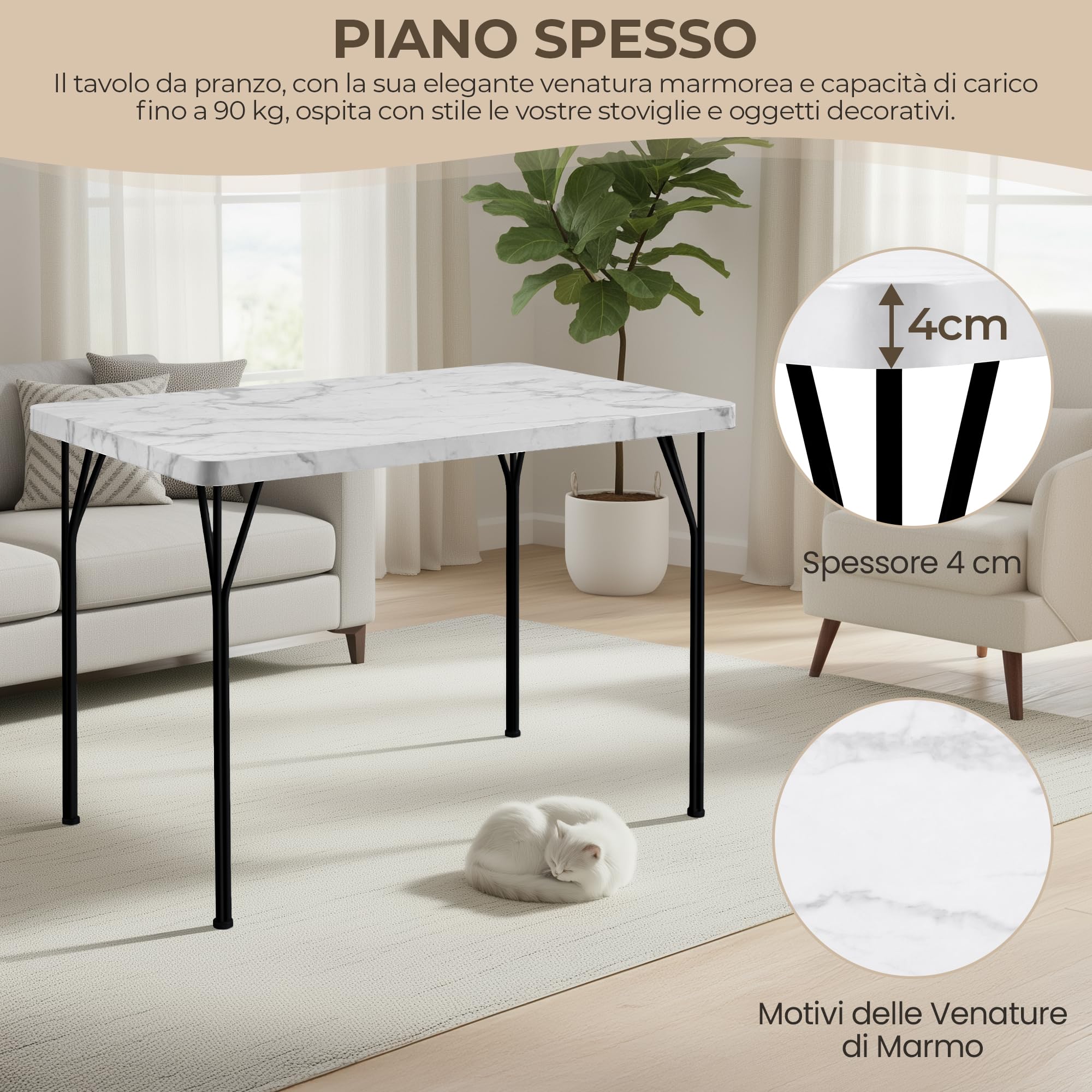 Yaheetech Tavolo da Pranzo con 4 Sedie Industriale Set 5 Pezzi Mobili da Bar Cucina Soggiorno Retro Salvaspazio in Legno e Metallo Marrone Tavolo 110x70x76.5cm Piano Spesso 4cm Bianco/Nero