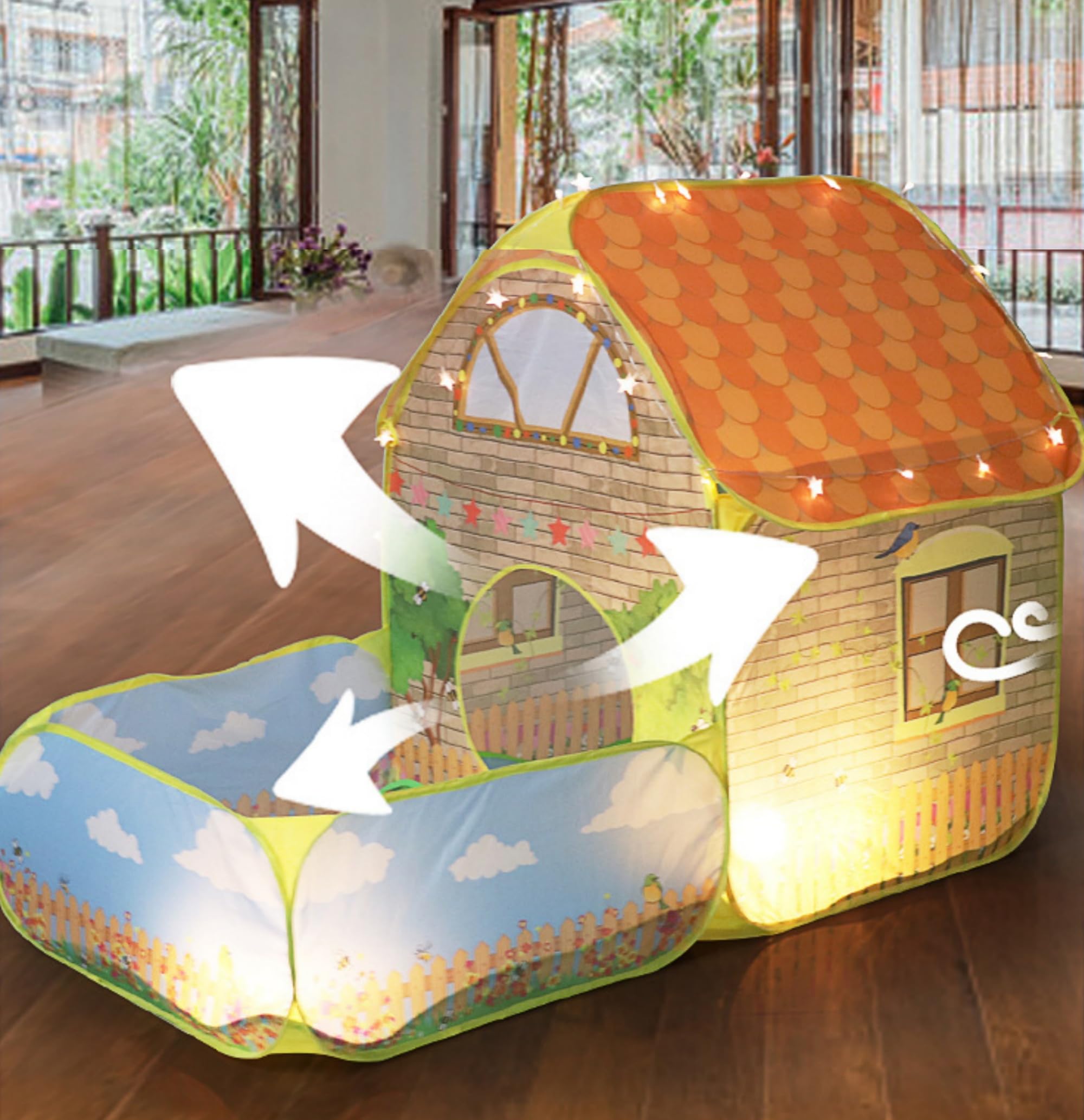 Tenda da Gioco per Bambini, Casetta per Interni, Con area piscina di palline, Casetta da gioco al coperto per bambini e bambine, 160 x 80 x 115 cm