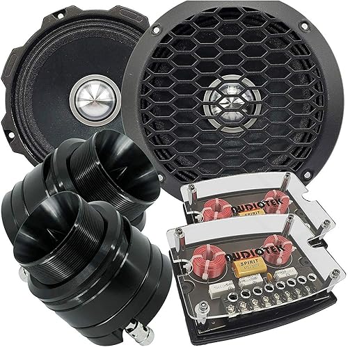 Gravity 2 altavoces coaxiales WZ6G Warzone Series de 6.5 pulgadas, 1000 W Pro de rango medio + 2 tweeter de titanio resistente Audiotek AT-W460BK de