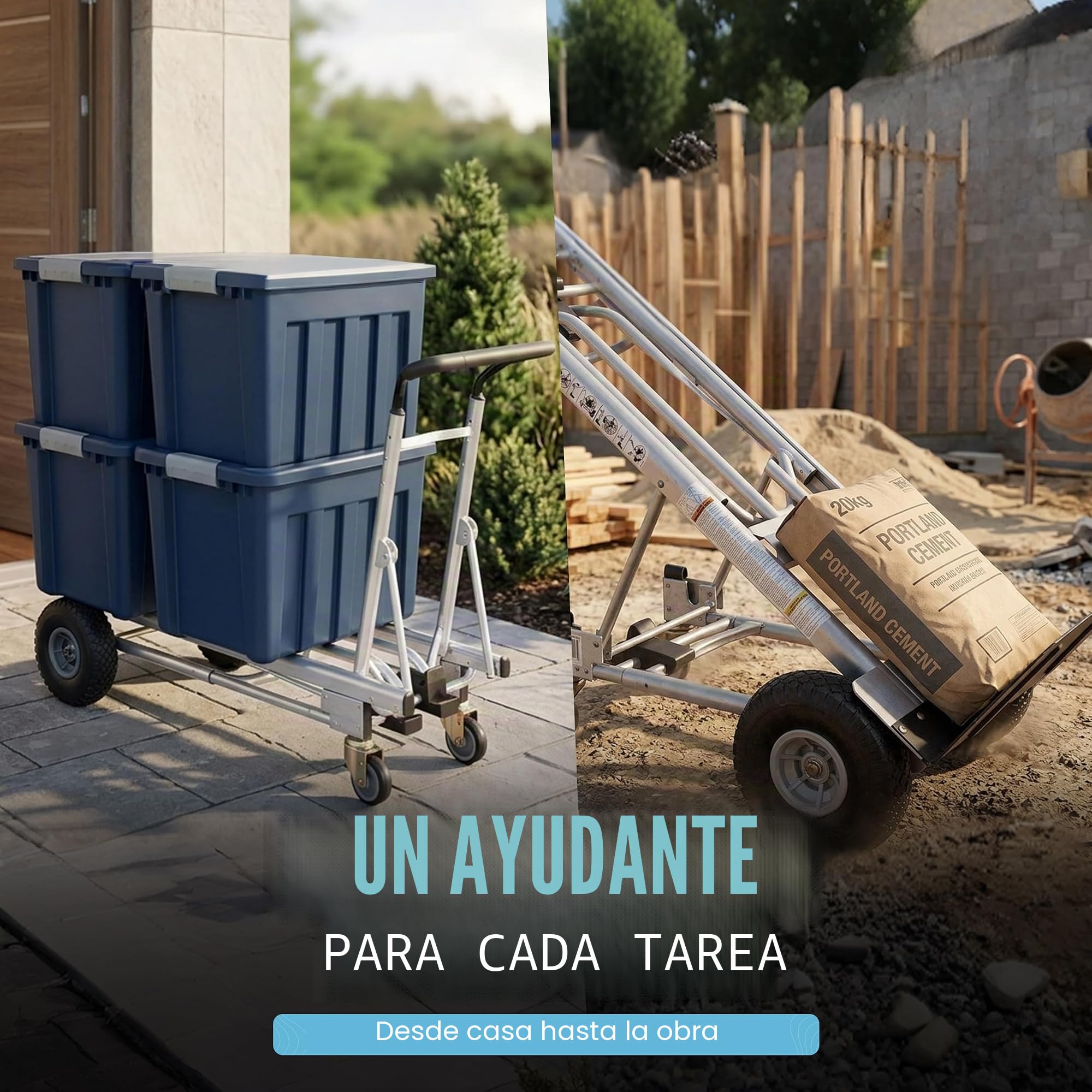 Jumbo 3 en 1 Multi Aluminio Carretilla | hasta 450 kg | Carro de transporte pesado | Ruedas grandes | Mango ergonómico | Transporte | Carretilla de mano | Cosco | Carretilla apilable | Multifuncional