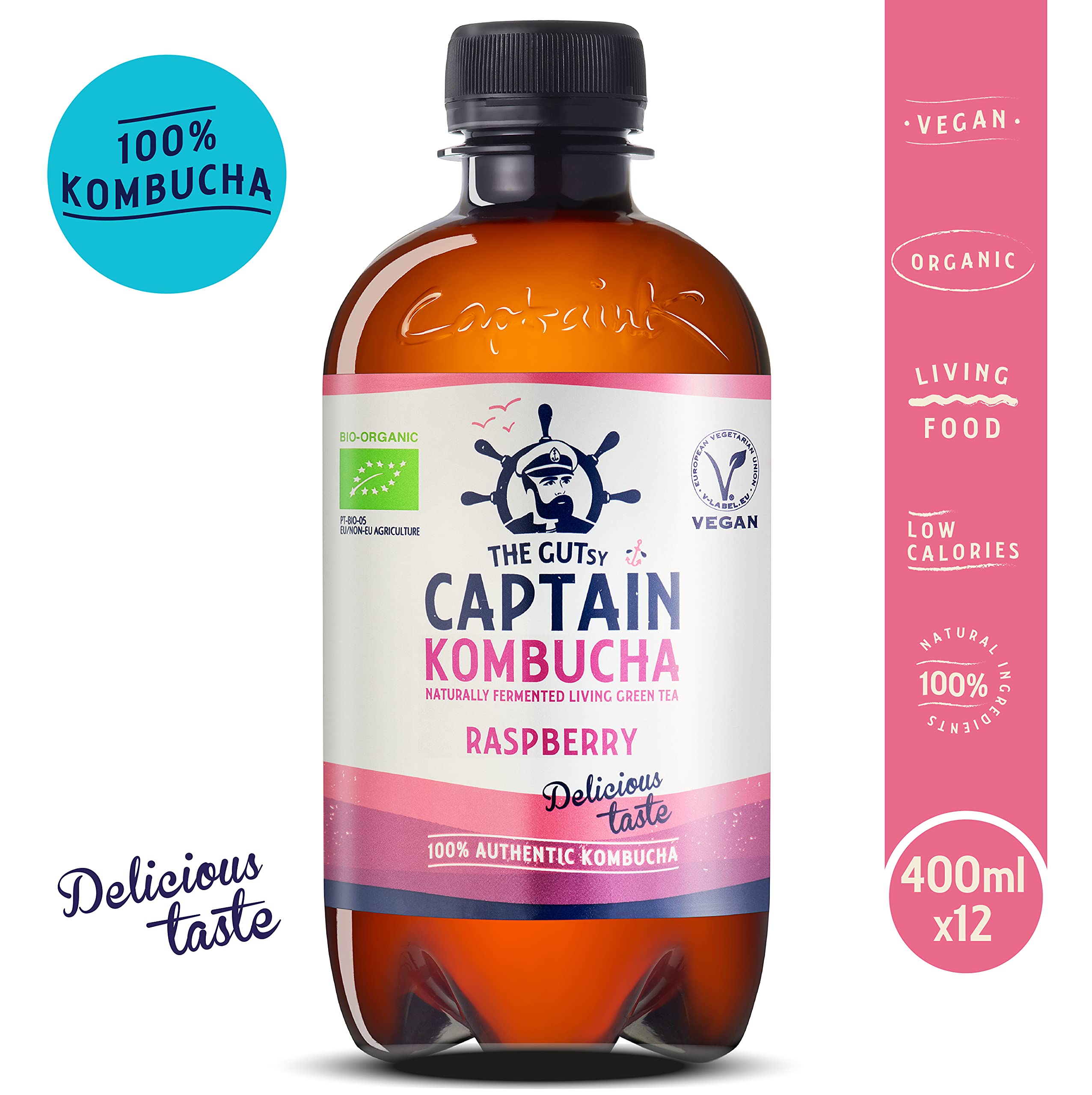 Captain Kombucha California Raspberry, Té de burbuja - 12 de 400 ml. (Total 4800 ml.)