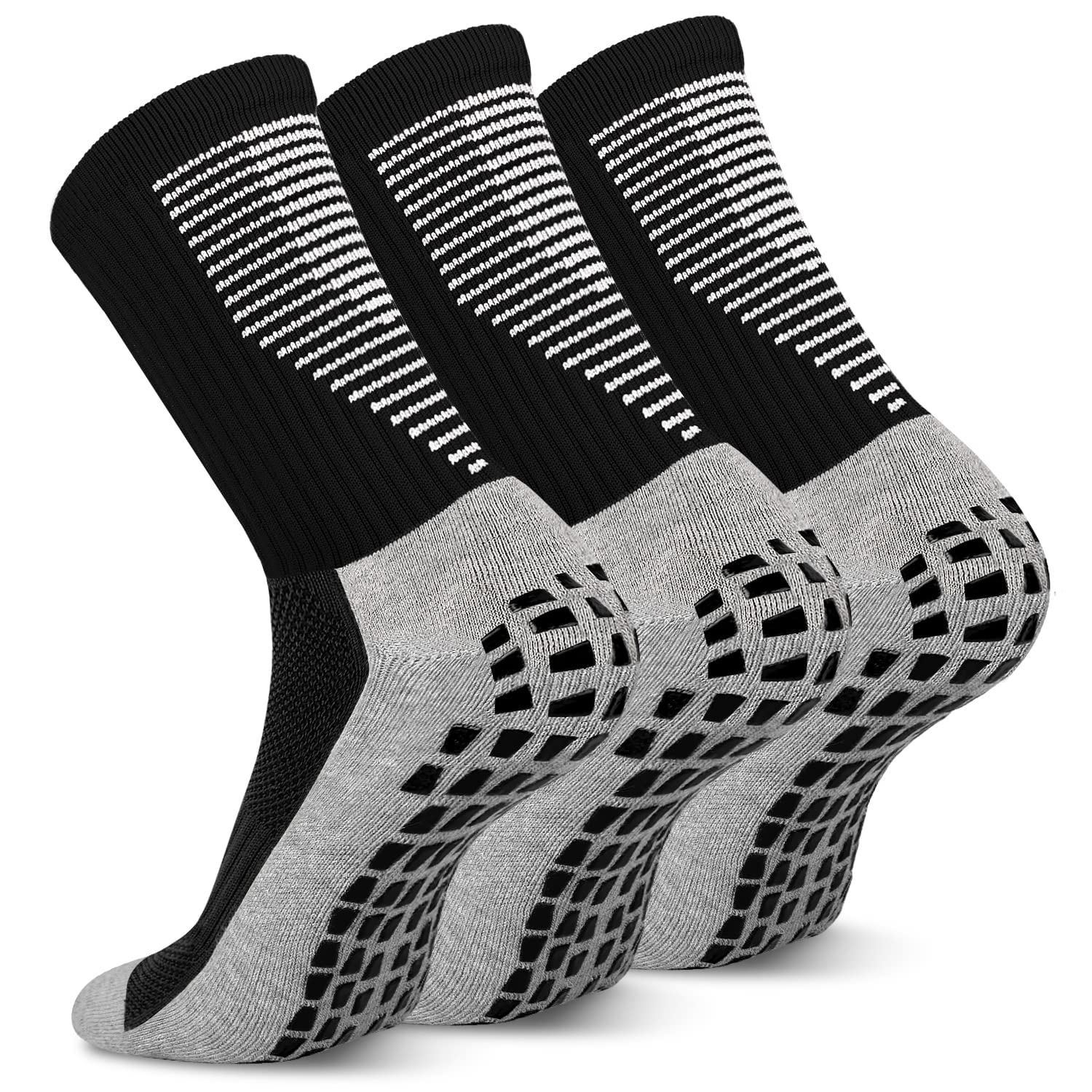 3 Pairs Grip Socks Football Men Women Anti Slip Sports Grip Socks Breathable Anti Blister Rubber Pads Non Slip Basketball Socks Athletic Grippy Socks For Soccer Running Hiking Boxing Rugby (Black)