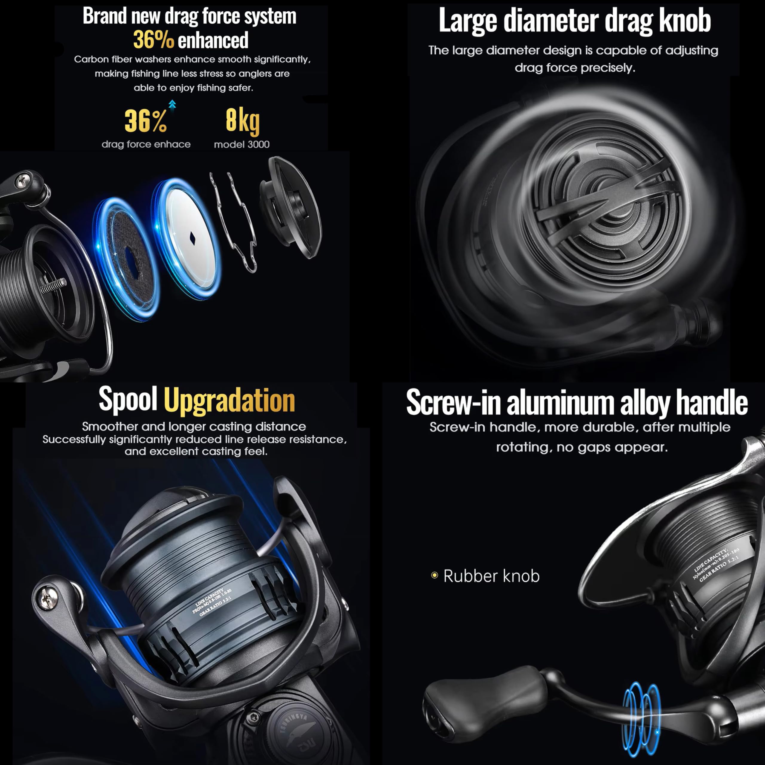 Amazon | TSURINOYA 軽量カーボンフレーム スピニングリール FRERE