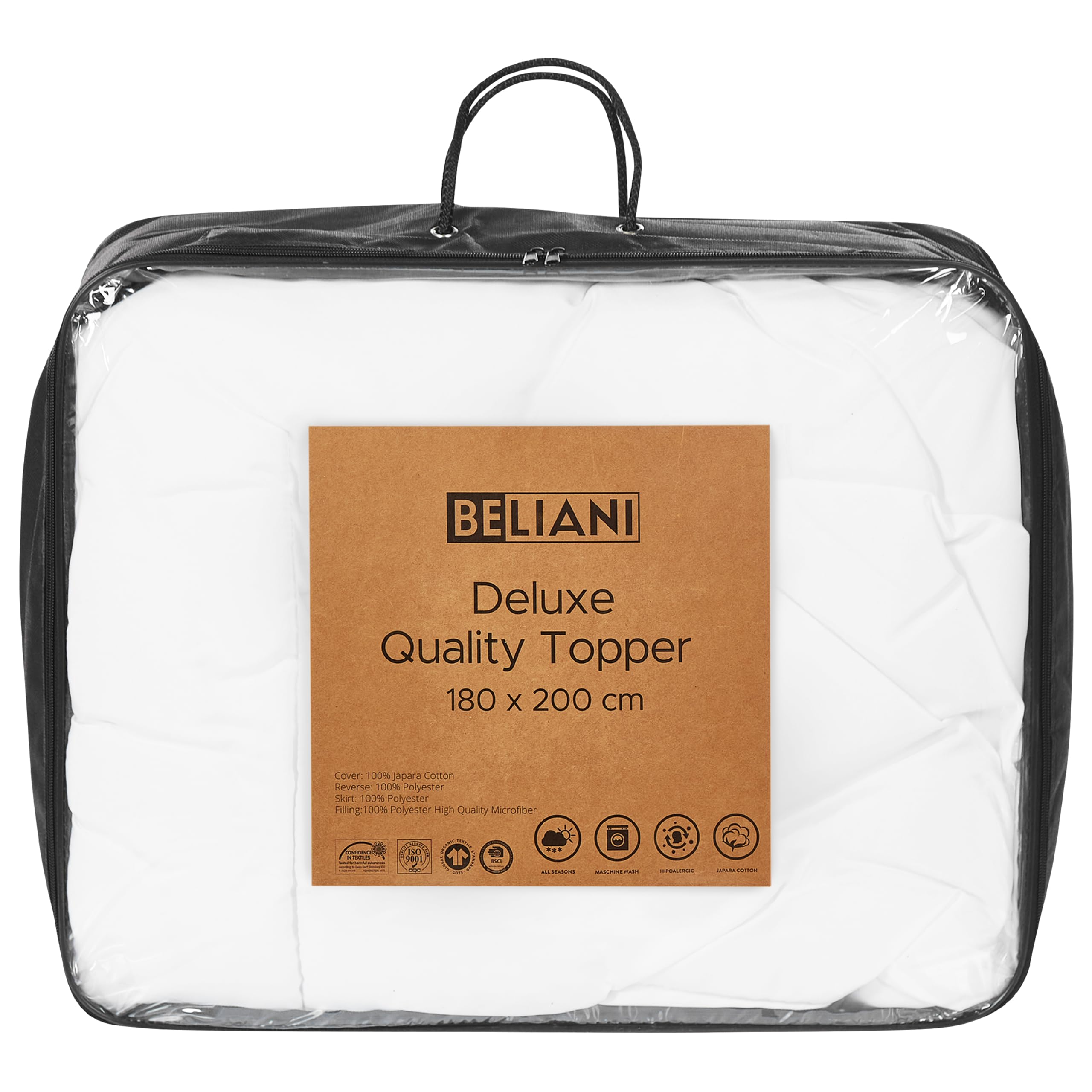Colchón Topper Blanco algodón japara Doble 180 x 200 cm Mulhacen
