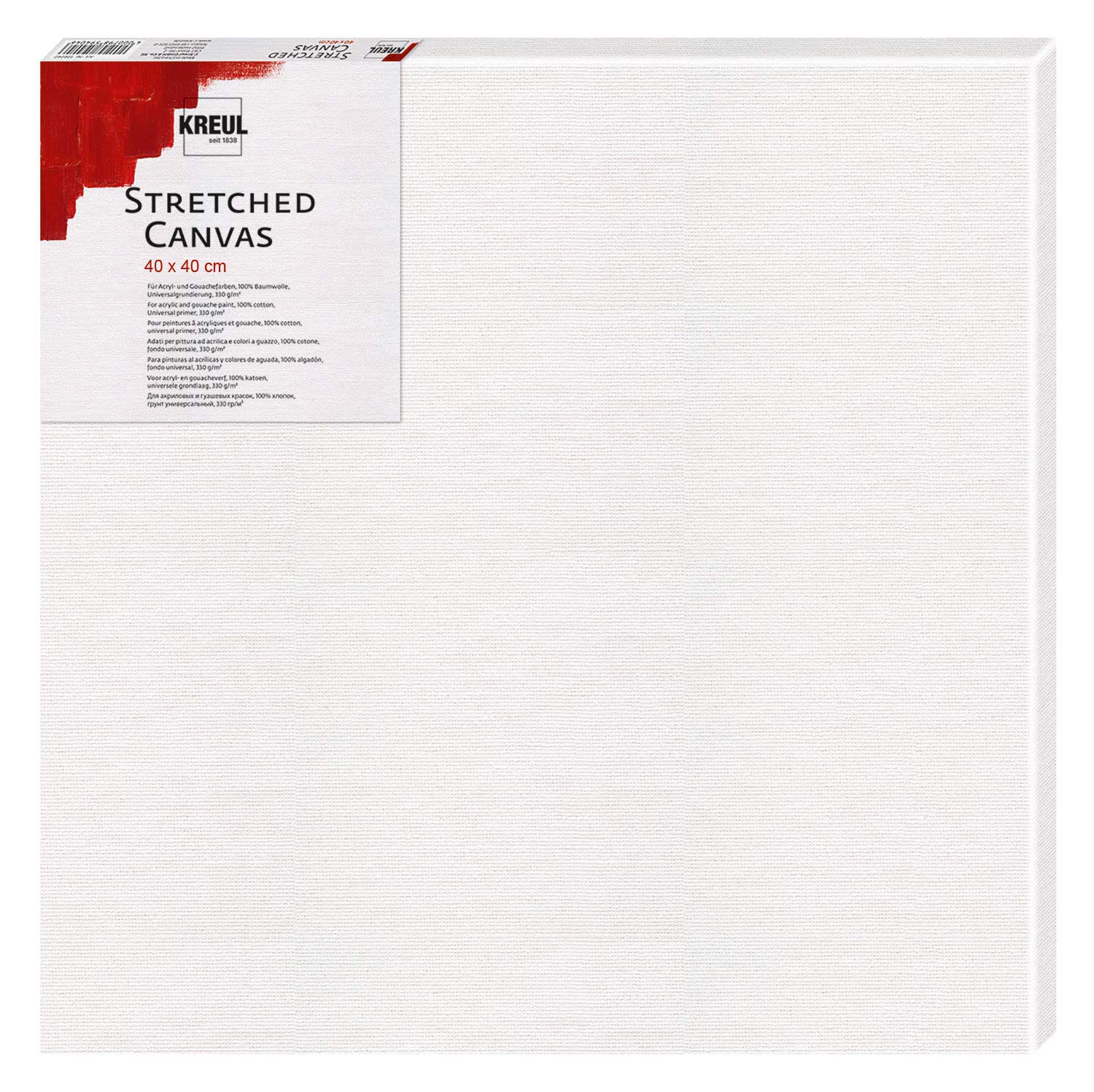 KREUL 594040 Stretched Canvas 40 x 40 cm Beginner Quality Ideal for Acrylic and Gouache Paints Cotton Canvas 4 Layers Primed