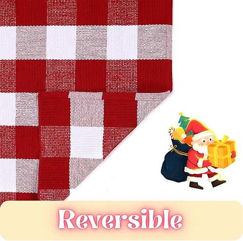 Miniatura 6 de Ckorzen Alfombra de cuadros rojos y blancos, 24 x 51 pulgadas, tapete decorativo de Navidad para puerta delantera, alfombra de algodón tejida a mano