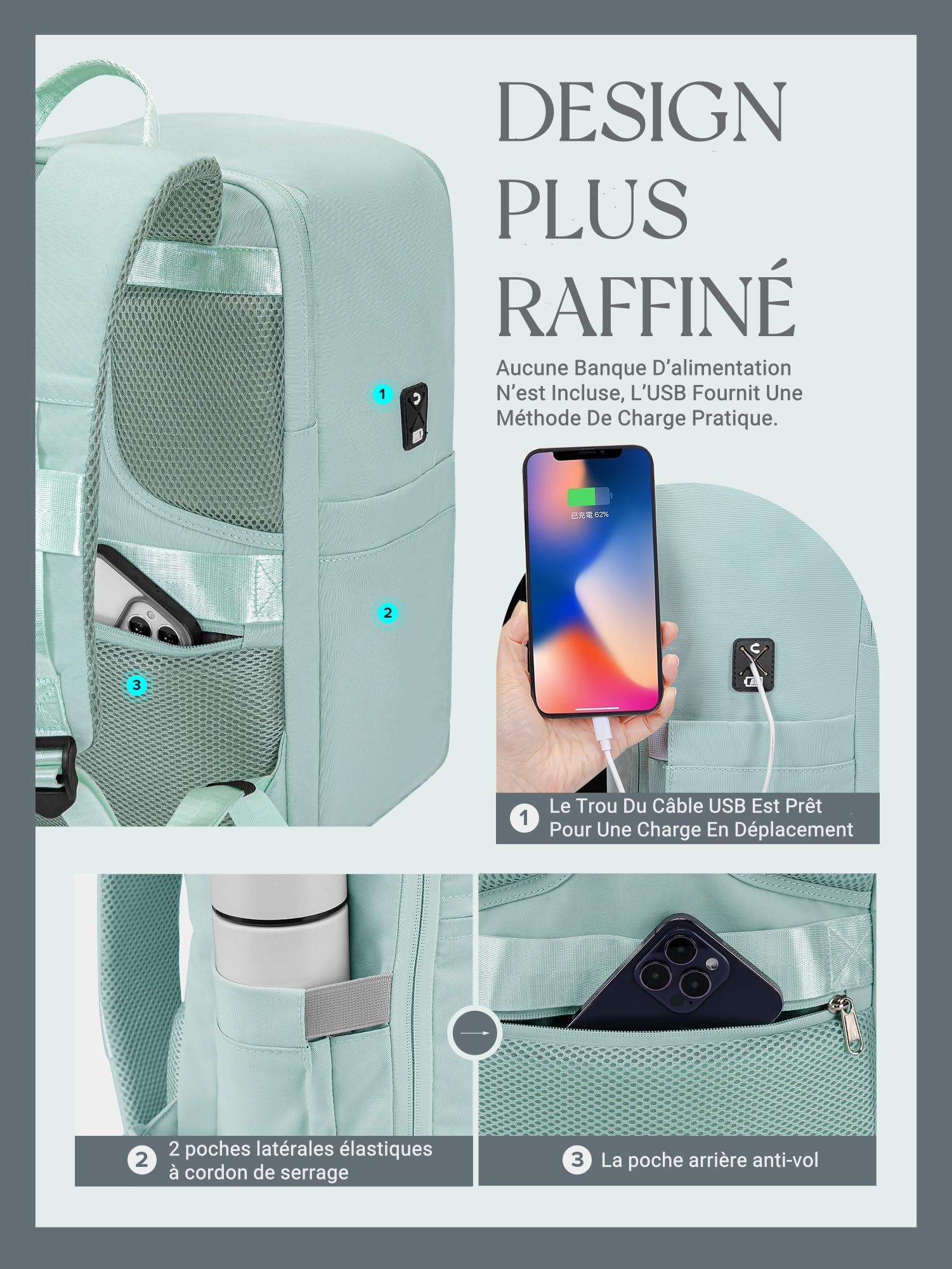 Bagage Cabine 45x36x20 pour Easyjet Sac à Dos Voyage Cabine Bagage a Main Sac Antivol Sac Humide Dos Ordinateur Portable avec Port USB