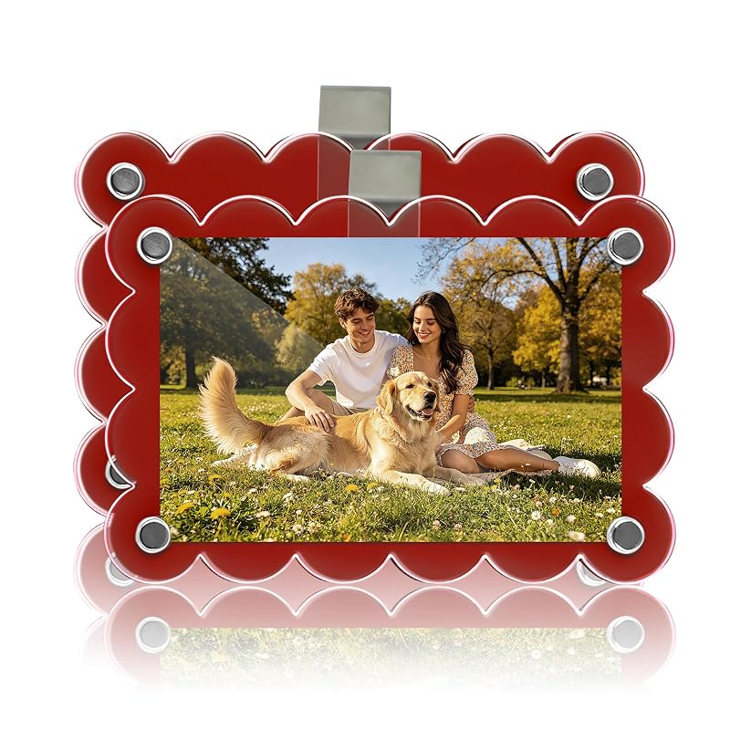 Nirvany Suporte Magnético para Fotos no Para-Sol do Carro Vermelho com Acabamento Ondulado 9,0 x 6,0 cm Kit com 2