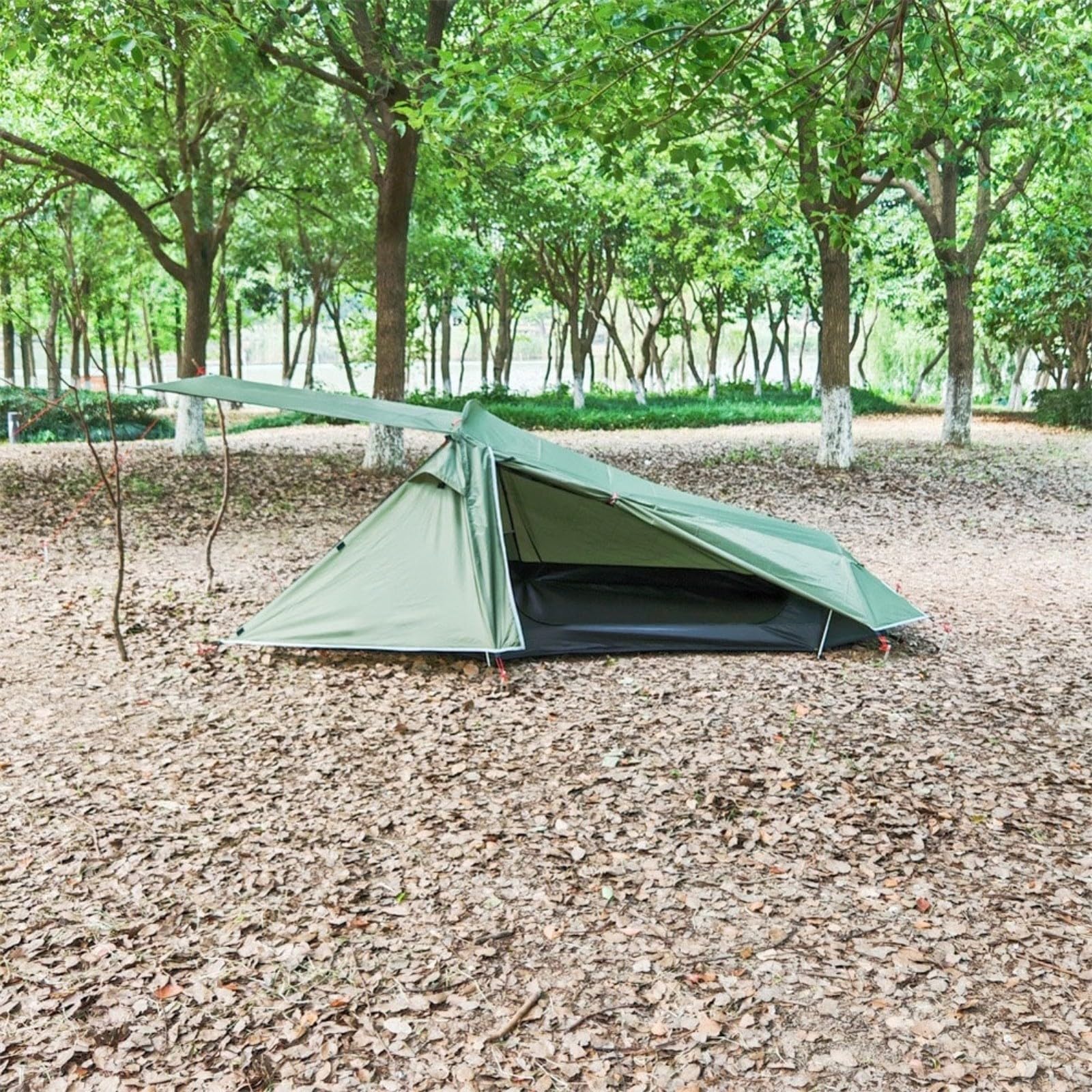 Leichtes 2-Personen-Tunnel-Campingzelt, sturmfestes Aluminium-Stangen-Design mit zwei Türen zum Wandern und Rucksackreisen, Grün