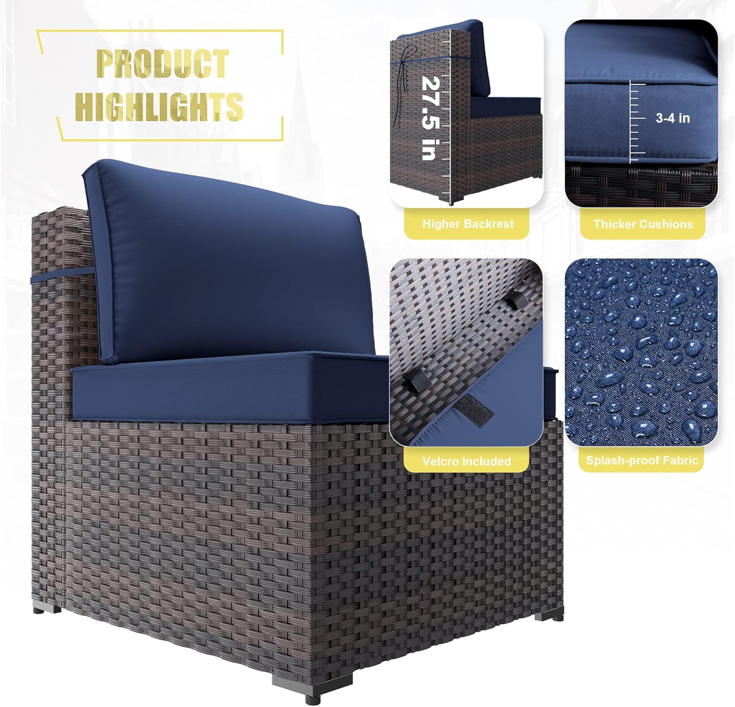 ALAULM 10 Pieces Patio Furniture Set with Propane Fire Pit Table Outdoor Sectional Sofa Sets Patio Furniture 43" Gas Fire Pit Brown PE Rattan Patio Conversation Set w/8 Seat Cushions (Dark Blue) : Patio, Lawn & Garden