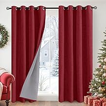 YoungsTex Burgundy Linen Blackout Curtains for Living Room, Thermal Insulated Black Out Drapes with Grommet for Winter Bedroom Windows, 2 Panels, 52 X 84 Inch