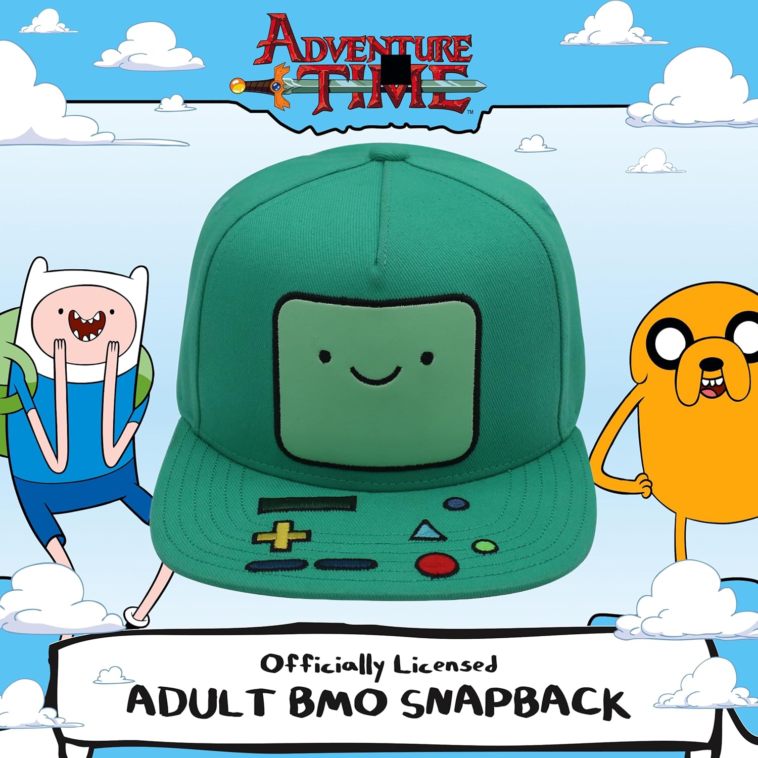 Adventure Time BMO Baseball Cap, Adult Flat Brim Snapback Hat, Adjustable, Turquoise, One Size