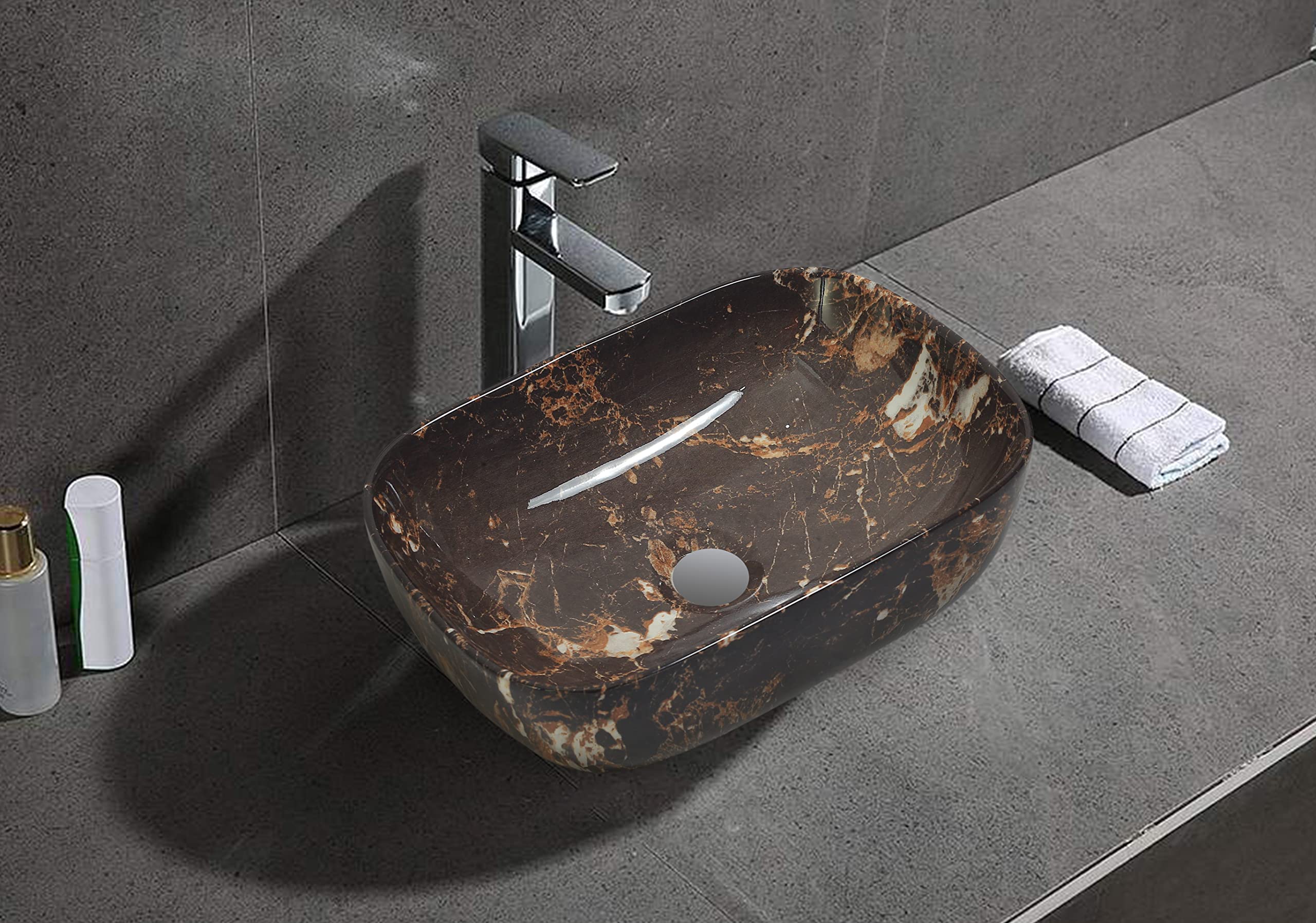 NEROBI Ceramic Countertop Wash Basin | Designer Table Top Bathroom Basin Sink | Vessel Sink Wash Basin Over Counter for Bathroom, Hotel, Home Living Room (Chocolate Brown-Glossy, 18 x 13 x 5.5 Inch) (B0BH12S1RM) Amazon Price History, Amazon Price Tracker
