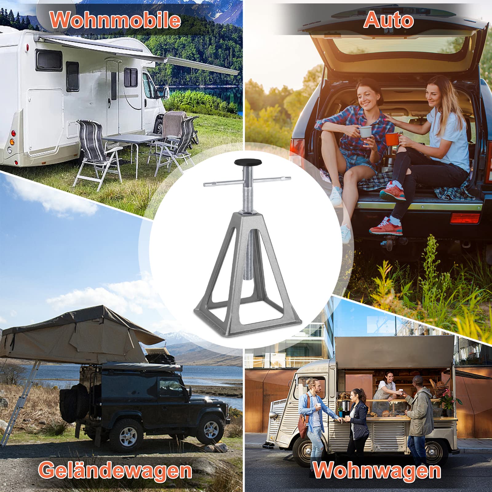 XMTECH 4 caballetes de apoyo de aluminio, altura ajustable, soporte para caravana, caravana, remolque, hasta 1000 kg por soporte