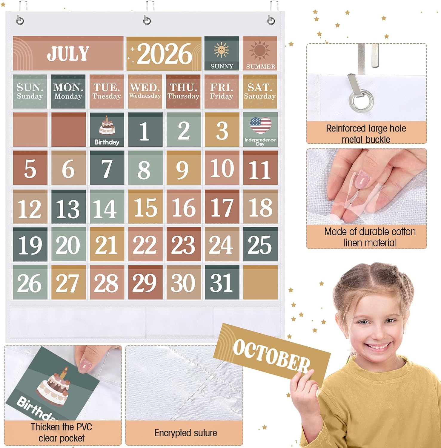 Sinload Classroom Calendar Pocket Chart White, Modern Boho image 4