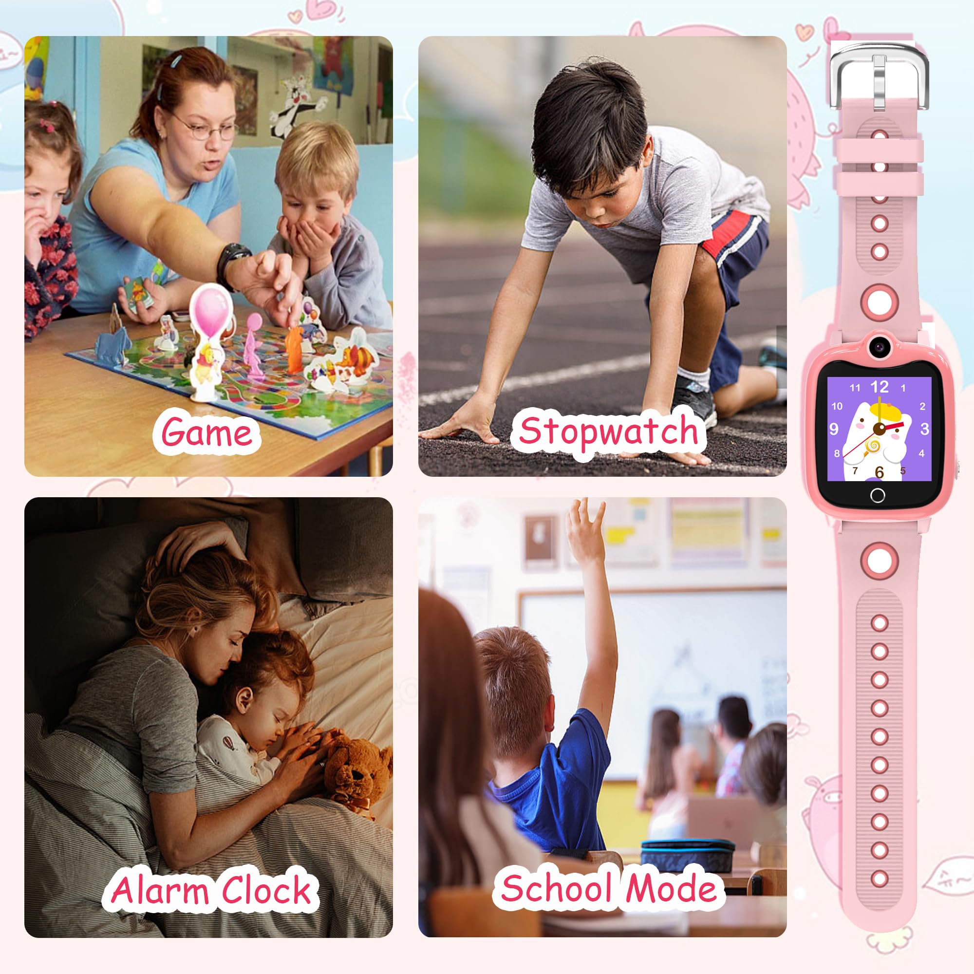 4G Montre Connectée Enfant, Montre GPS Enfant Filles Garçons avec Téléphone, SOS, WiFi, Appels/Vidéo/Chat Vocal, IP68 Jeux Réveil, Mode École,Montre Intelligente Enfants Cadeau (Rose)