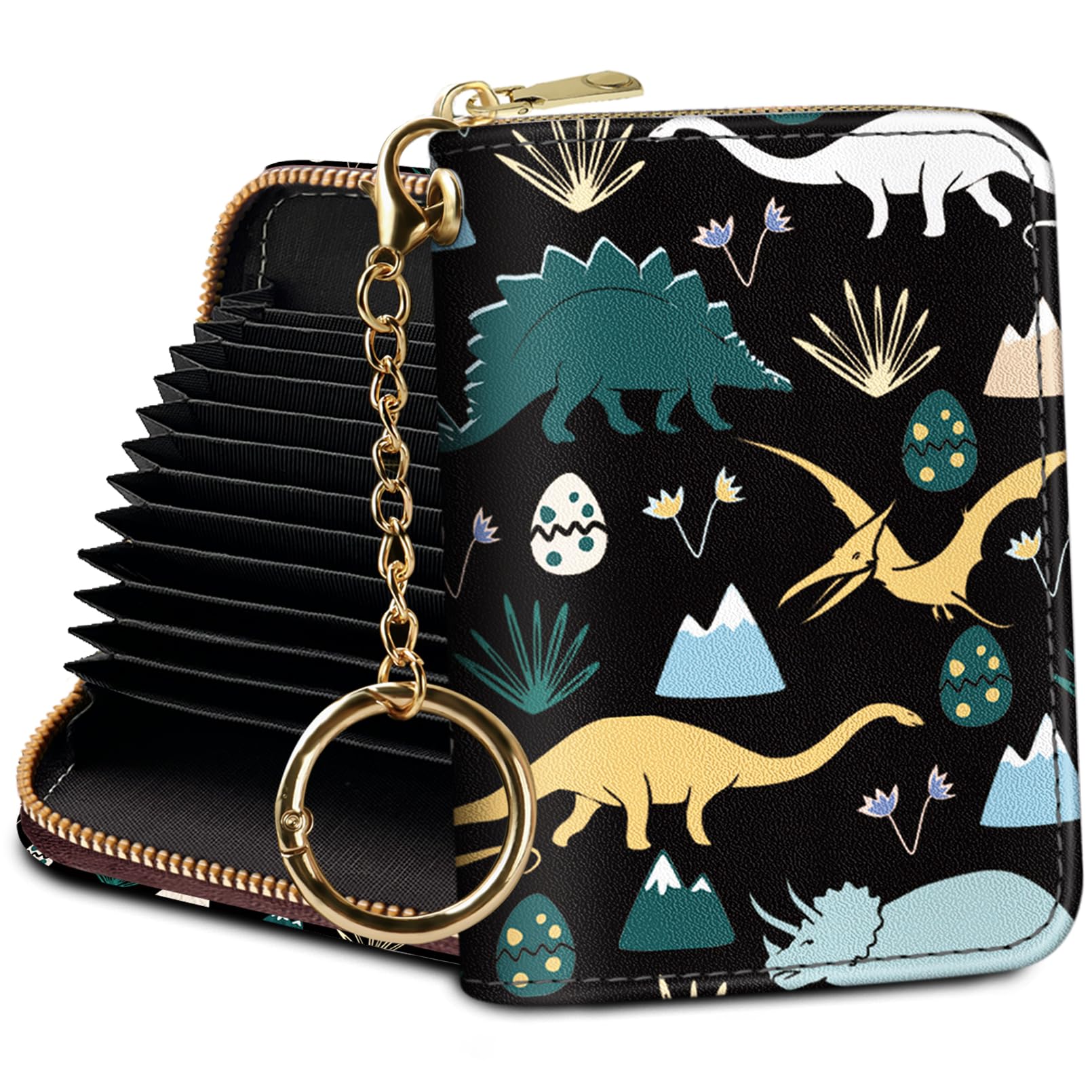 Credit Card Holder RFID Wallet, Small Card Holder Wallet for Women with Keychain Zipper, Funny Leather Print Credit Card Wallets Accordion Gift