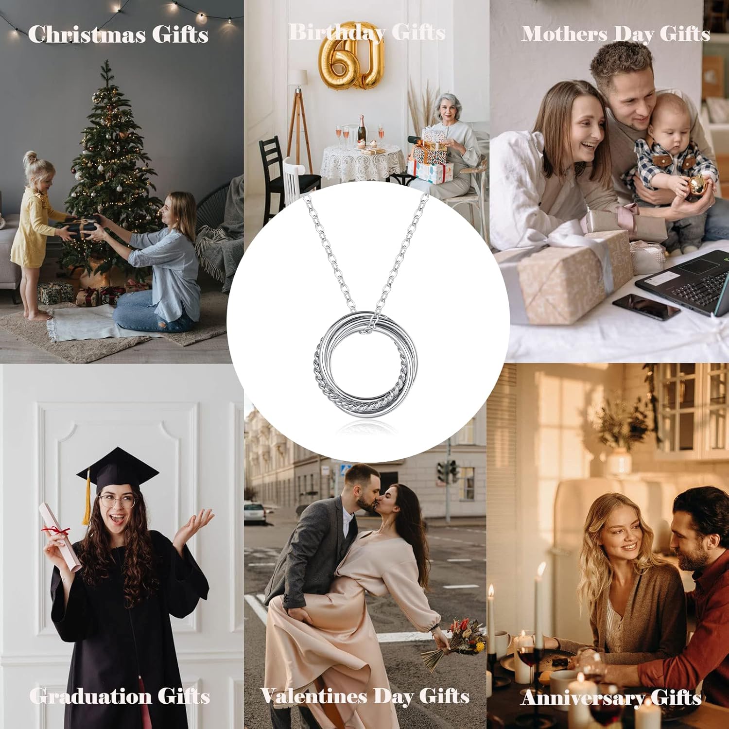 USEEDOVIA 30th 40th 50th 60th 70th Birthday Gifts for Women, 925 Sterling Silver Circle 3 4 5 6 7 Decades Birthday Necklace Birthday Jewelry Gift for Her Mom Friend Daughter Sister Lover Family - Image 6