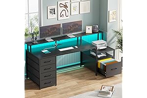 Sedgeta Gaming Desk with Power Outlet and LED Lighting