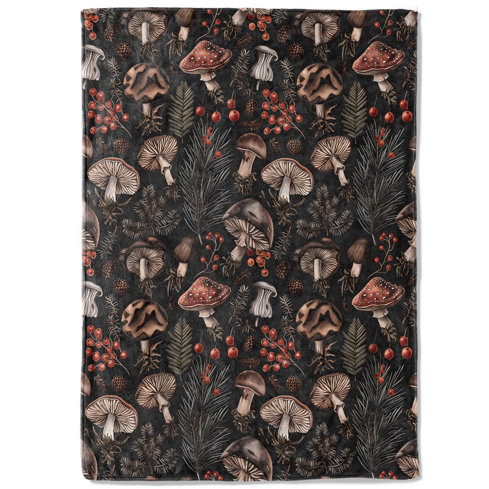 coedoaes Vintage Mushroom Fleece Blanket - 50x60in Retro Woodland Berries Forest Throw Blankets,Soft Cozy Lightweight, Ideal for Living Room Home