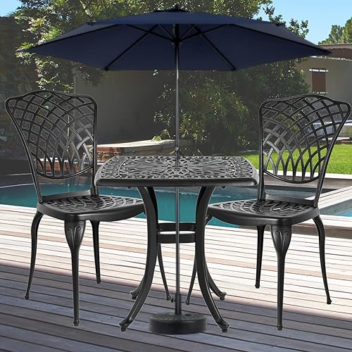 Miniatura 4 de Juego de 3 piezas de aluminio fundido para exteriores, 1 mesa de patio y 2 sillas para jardín y balcón, durabilidad resistente al óxido, color negro