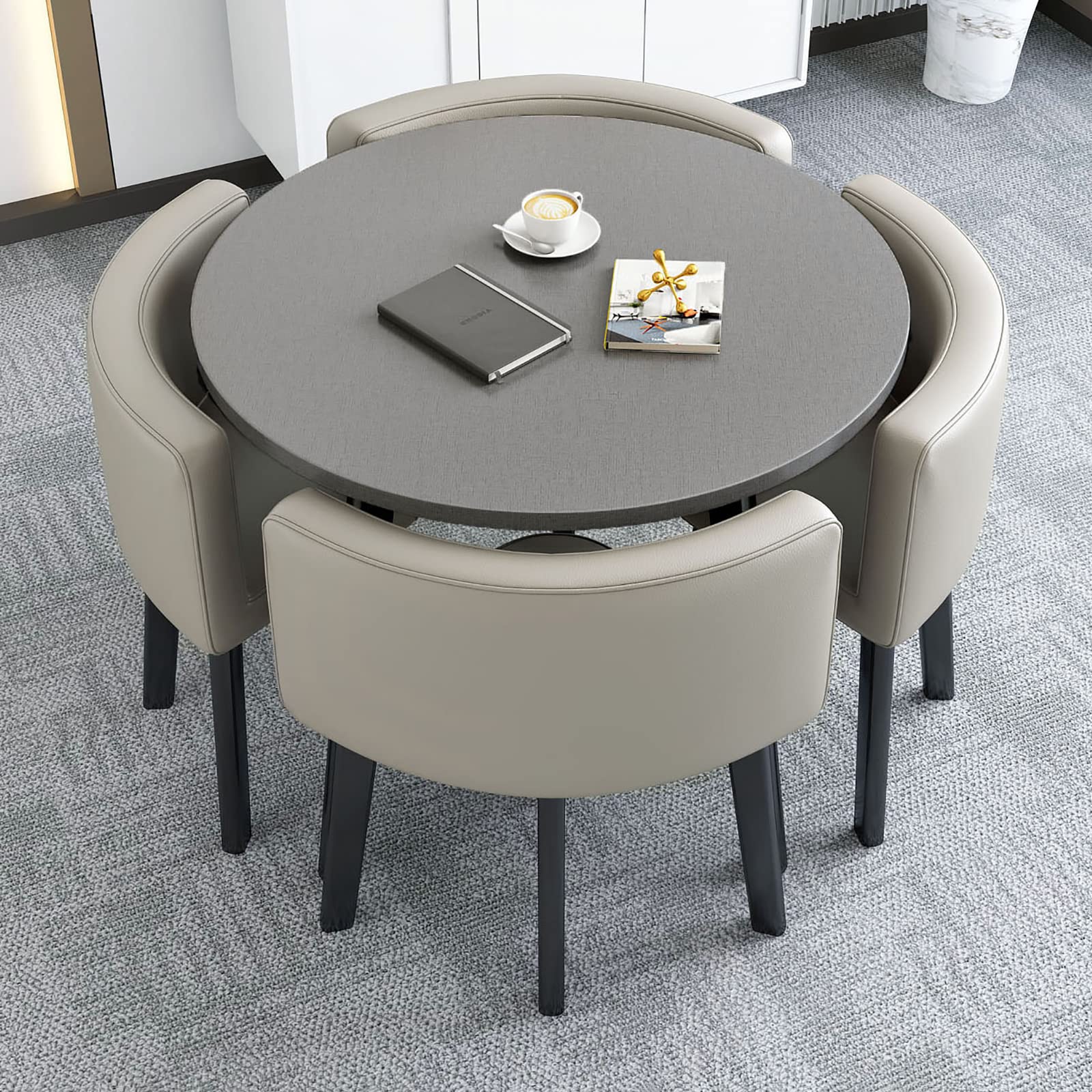 Kleines Büro, Empfangsraum, Clubtisch und Stuhl-Set, Verhandlungstisch, runder Verkaufstisch, einfacher Küchen-Esstisch 80/90 cm, 1 Tisch, 4 Stühle, Wohnzimmertisch und Stuhl-Kombination, Zu