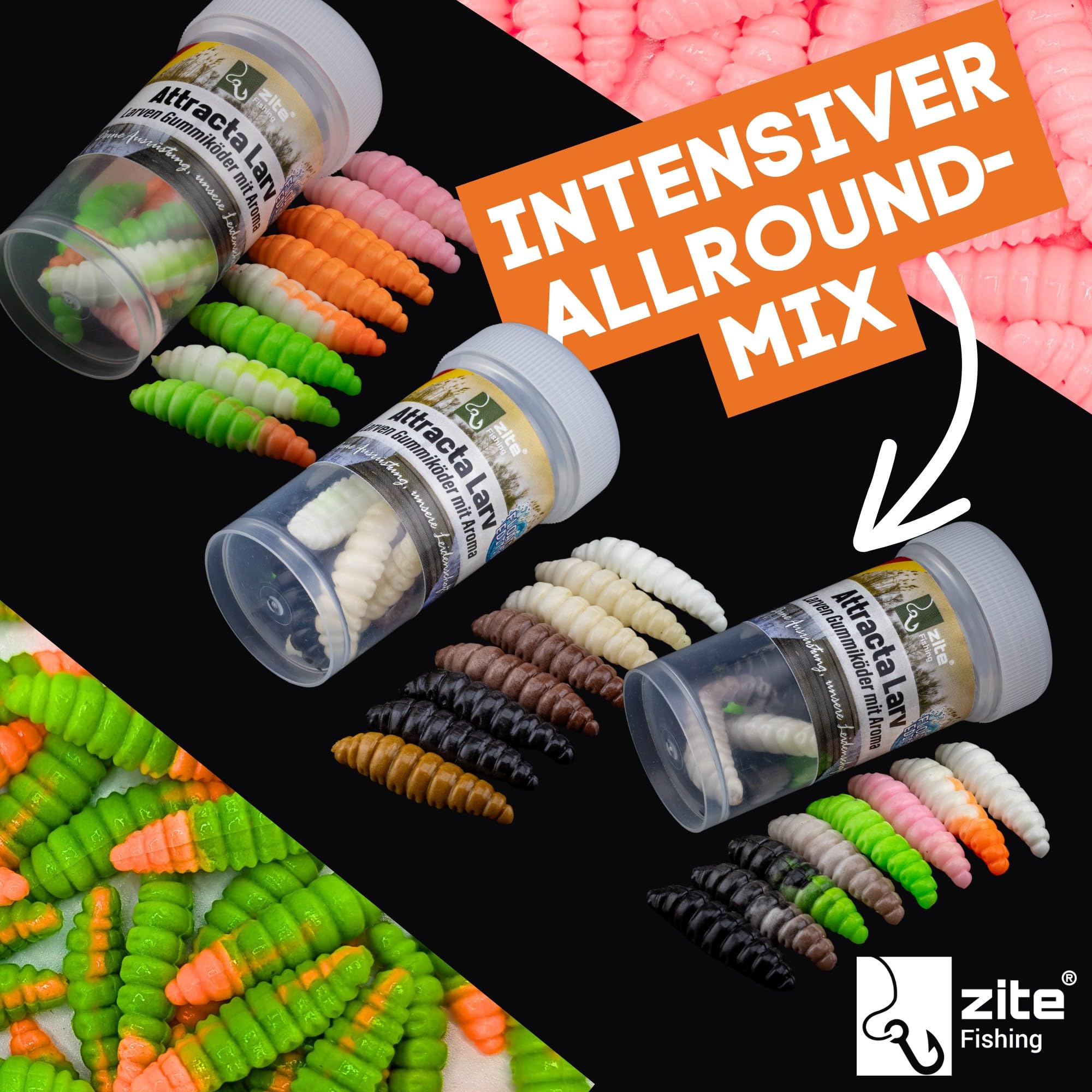 Zite Fishing Attracta Larv Floating | 8 Stück Aromatisierte Gummiköder