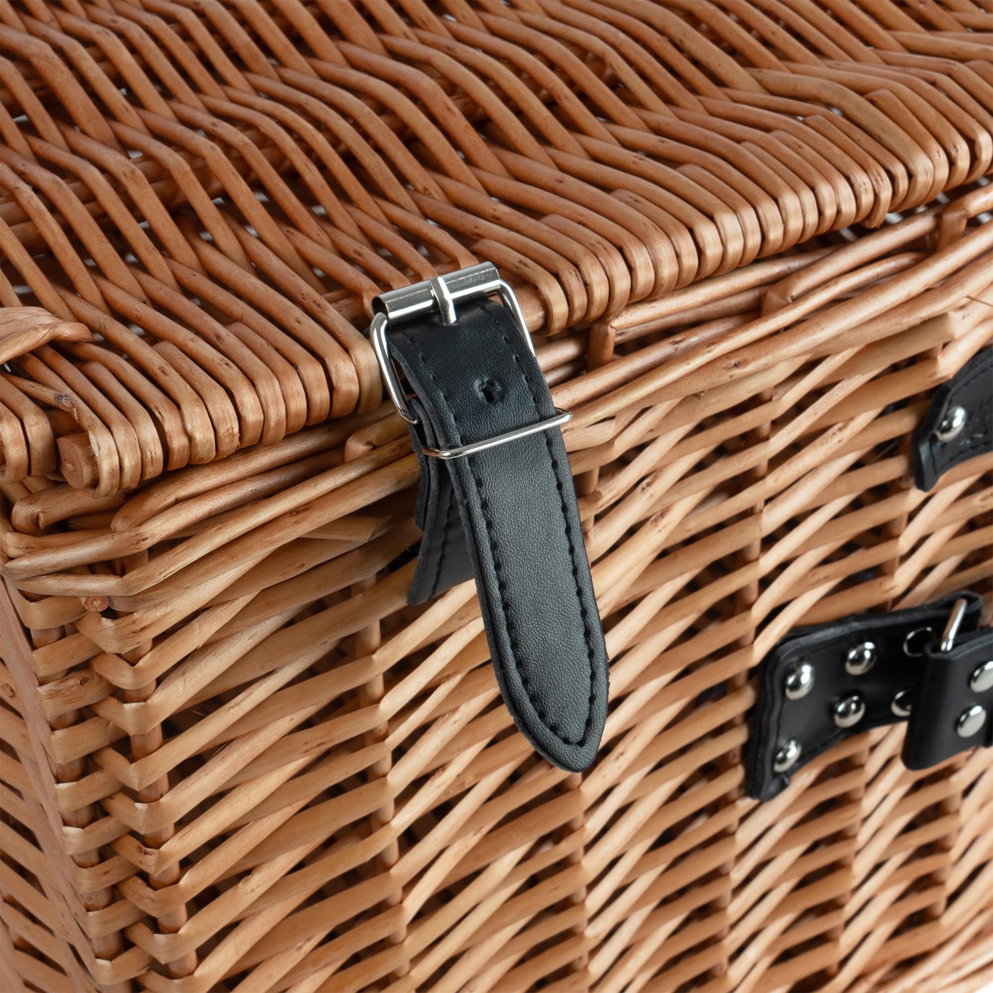 CampFeuer Set di 3 cestini in vimini con cinturino in similpelle, cestino da picnic intrecciato, cestino in vimini con coperchio, cestino da picnic | valigetta decorativa, cestino regalo, cestino da