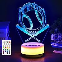 KYMELLIE 3D Baseball Night Light for Kids - 14 Colors, Remote Control, Timer, Dimmable Bedside Lamp, Perfect Baseball Fan Gift