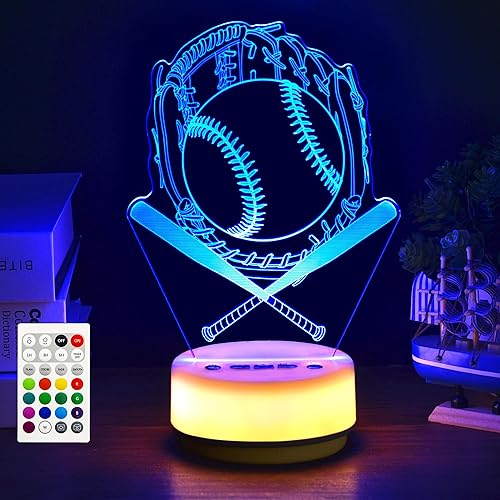 Baseball Gifts Night Light for Kids-Sports Baseballs Decor Bedside Lamp