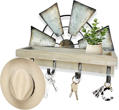 Rooty Heart Organizador de llaves para el hogar, estante para llaves y correo, decoración rústica de granja, organizador de gancho para llaves,