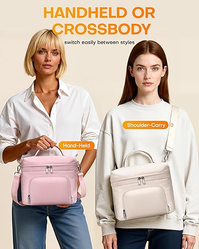 Miniatura 5 de HOTOR Lonchera para mujer  Bolsa de almuerzo aislada con amplia capacidad de 8 litros, bolsa enfriadora de piel sintética, resistente al agua y